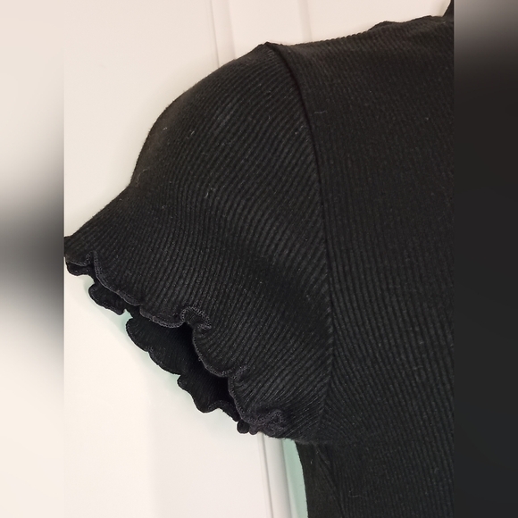 Chic Ruffled Ribbed Knit Top Whimsigoth Fairycore Elegant and Versatile(#1,118) - Picture 4 of 6